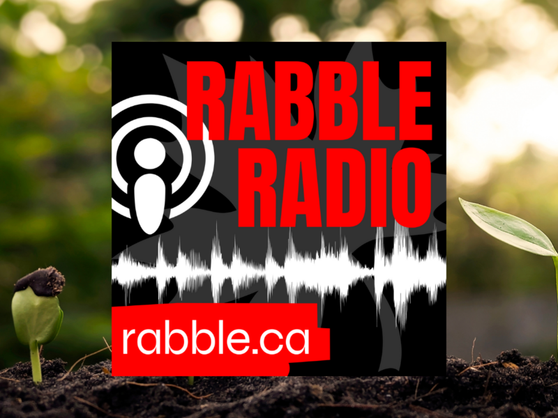 rabble radio logo against a background of nature