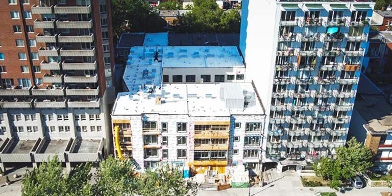 A high rise apartment complex under construction.