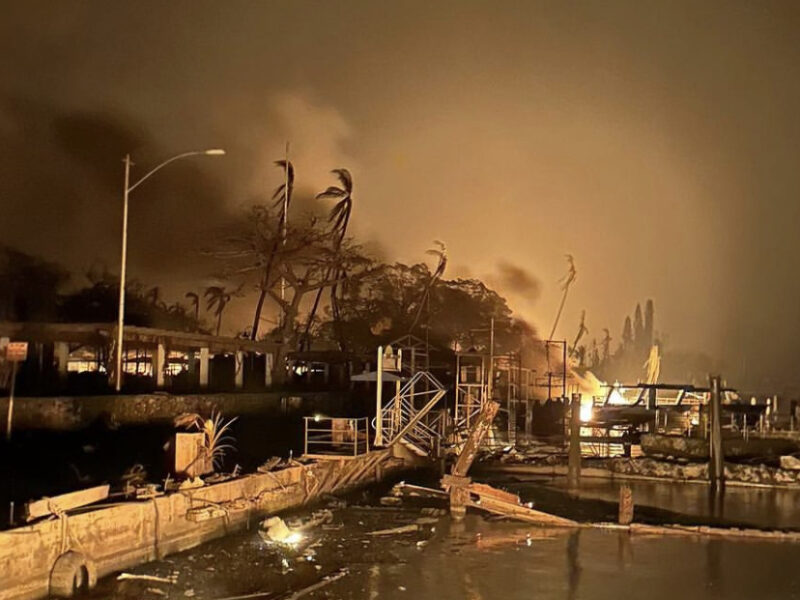 Damage in the harbour of Lahaina on the island of Maui following a devastating wildfire.