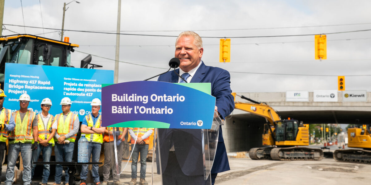 Ontario Premier Doug Ford unveils infrastructure development project with developers in Ottawa.