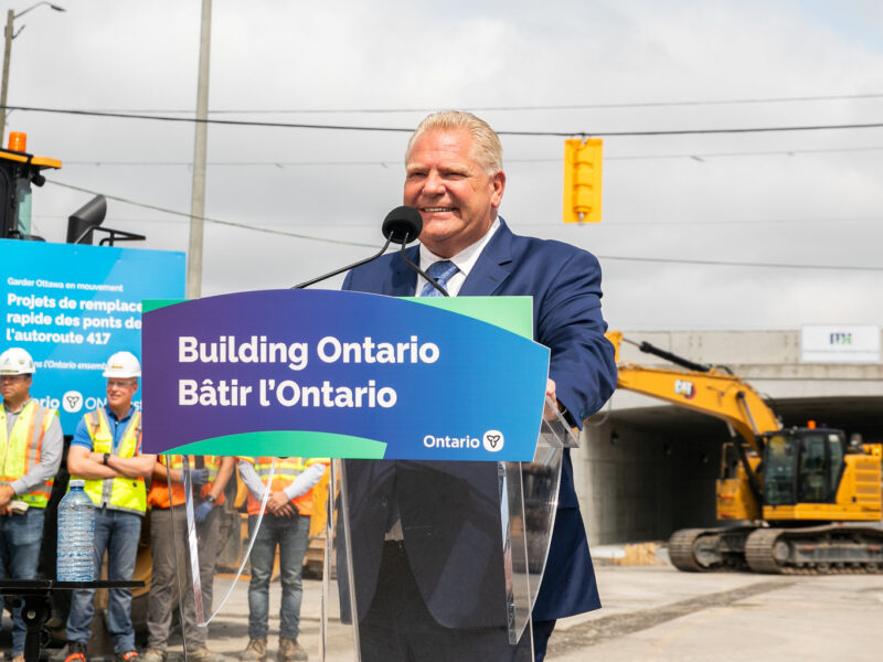 Ontario Premier Doug Ford unveils infrastructure development project with developers in Ottawa.
