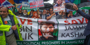 Protest for Kashmir liberation in London, England, 2023.