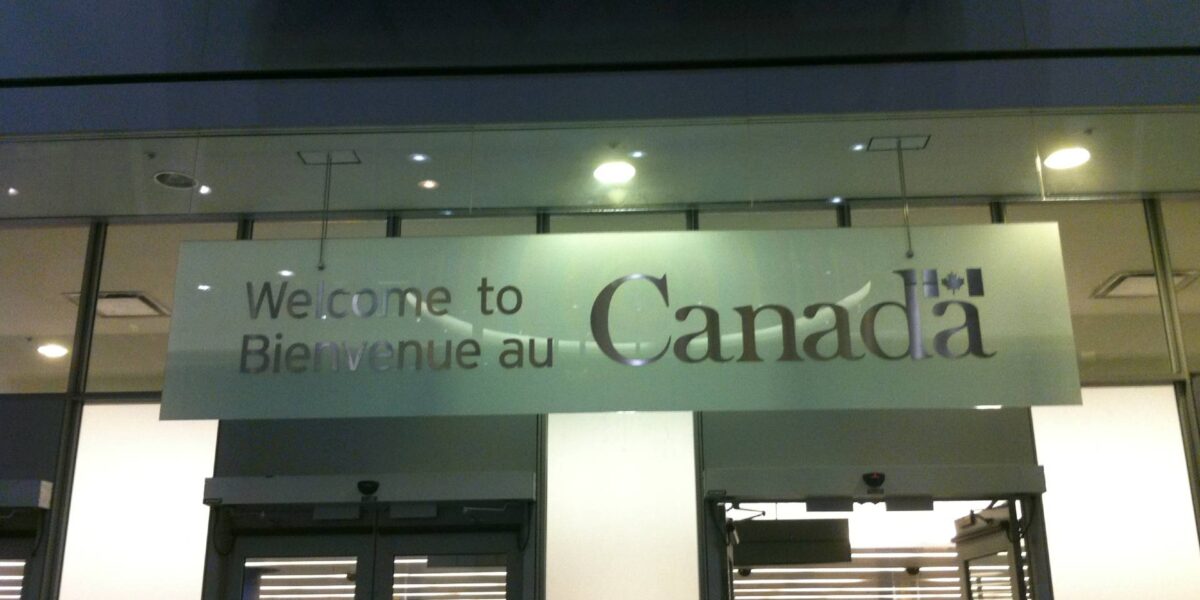 The welcome sign at the Pearson International Airport in Toronto.