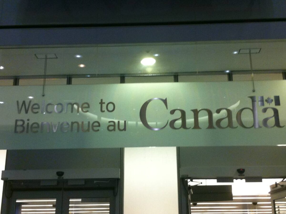 The welcome sign at the Pearson International Airport in Toronto.