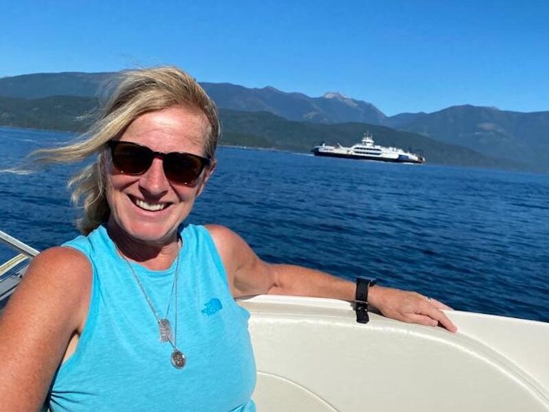 Alberta Opposition Leader and former premier Rachel Notley relaxing on a lake in BC. earlier this week.