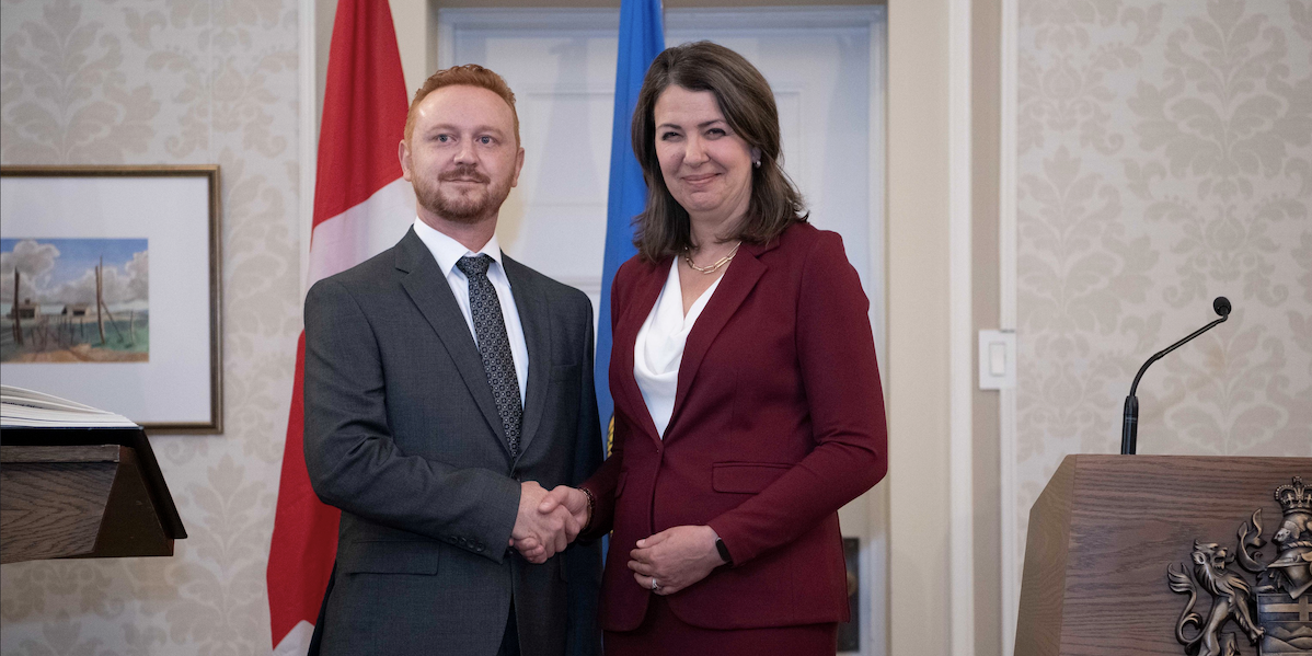 Alberta Justice Minister Mickey Amery with Premier Danielle Smith.