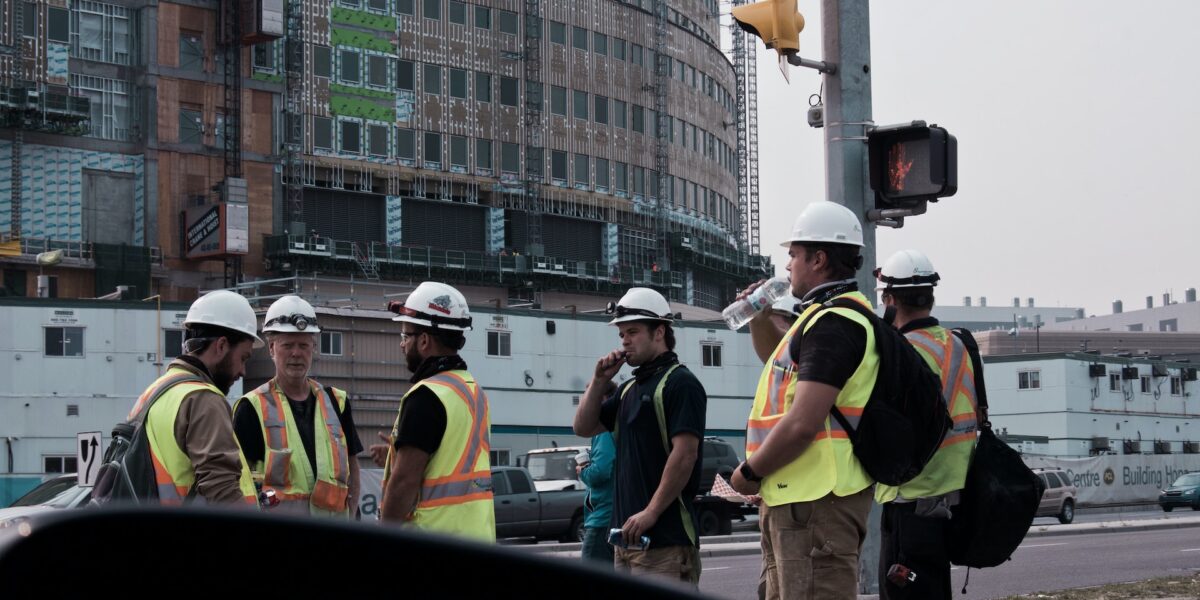 Construction workers in Calgary, Alberta.