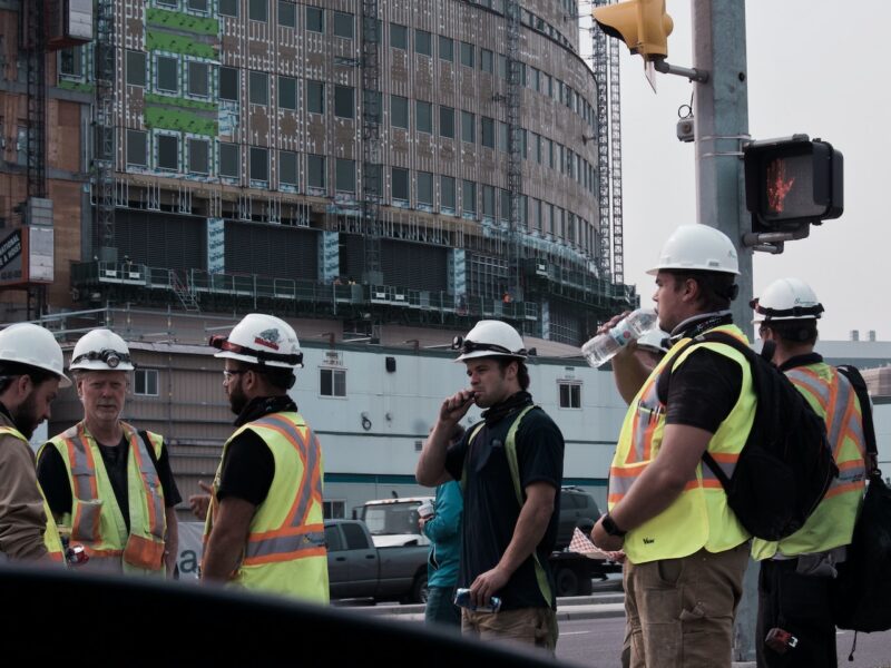 Construction workers in Calgary, Alberta.