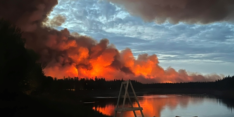 An image of a wildfire raging in the Northwest Territories.
