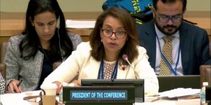 Elayne Whyte Gómez, president of the negotiating conference for the Treaty on the Prohibition of Nuclear Weapons.
