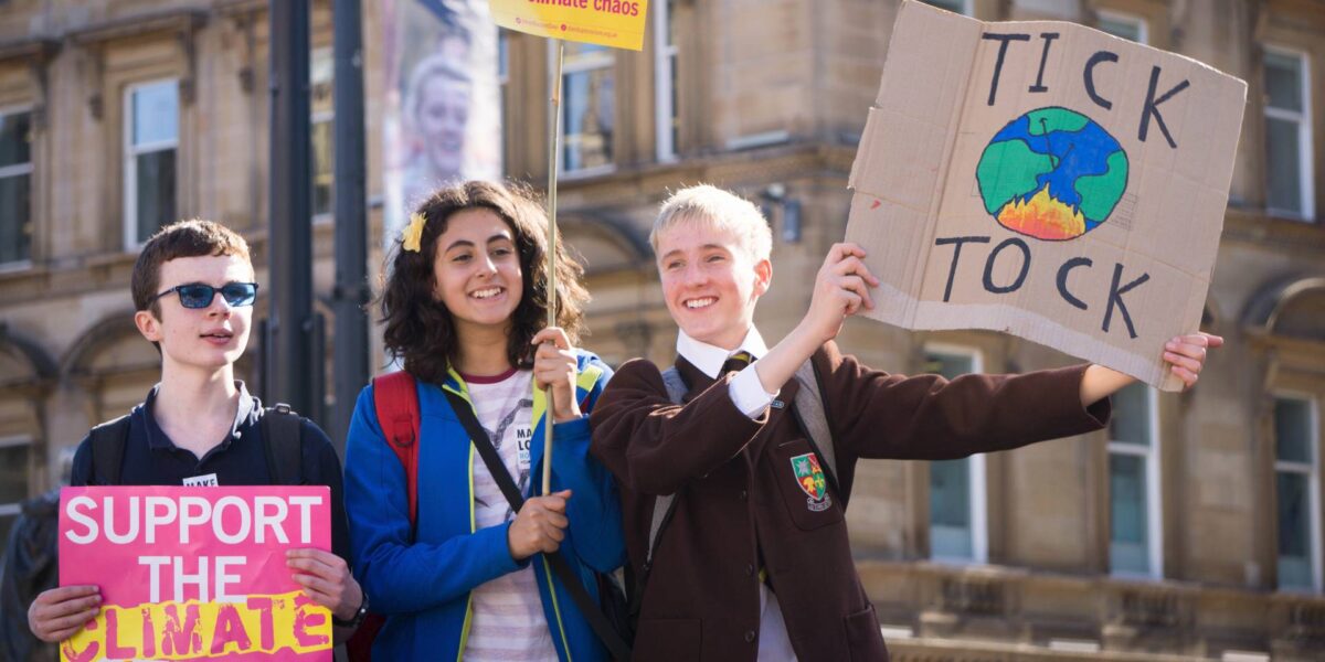 Students taking part in a climate strike in Glasgow, Scotland.