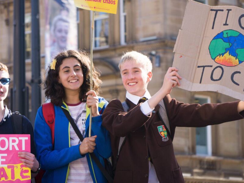 Students taking part in a climate strike in Glasgow, Scotland.