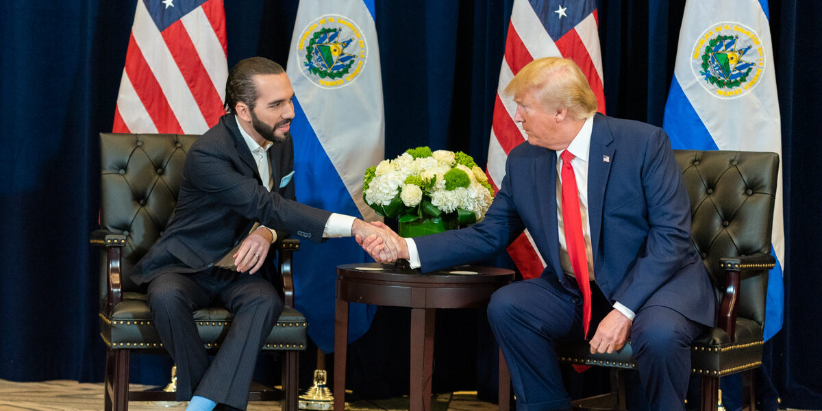 El Salvador President Nayib Bukele meets with former U.S. president Donald Trump in 2019, as democracy is threatened around the world.