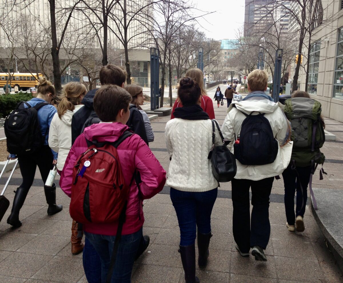 Students take a walk to Toronto City Hall.