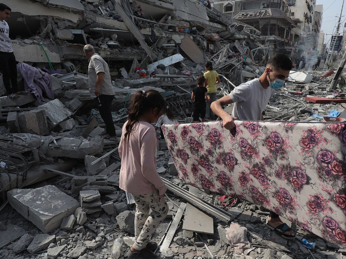 A destroyed residential apartment complex in Gaza after an Israeli air strike.