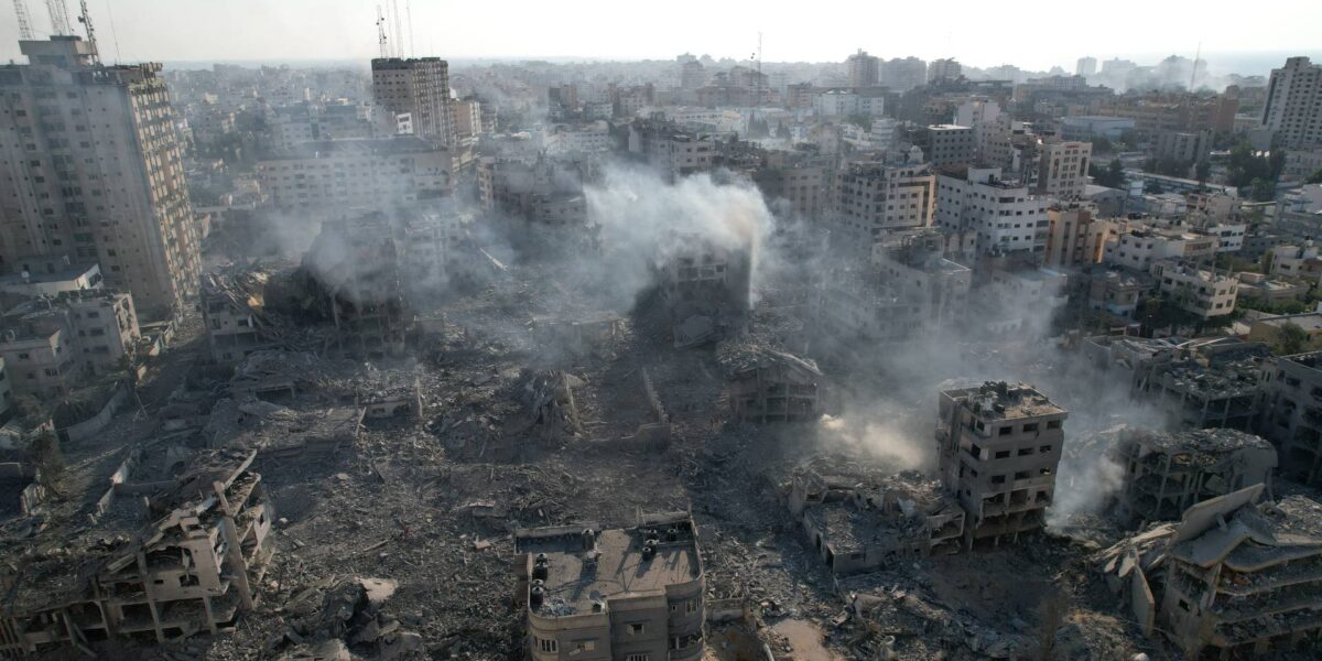 Destroyed Palestinian homes in the Gaza strip.