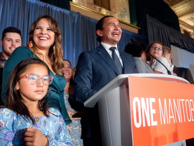 Manitoba premier-elect Wab Kinew with his family on election night on Tuesday, October 3, 2023.