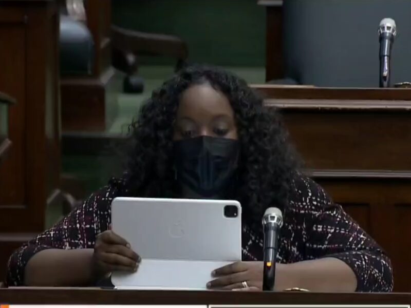 MPP Sarah Jama speaking in the Ontario Legislature on October 23.