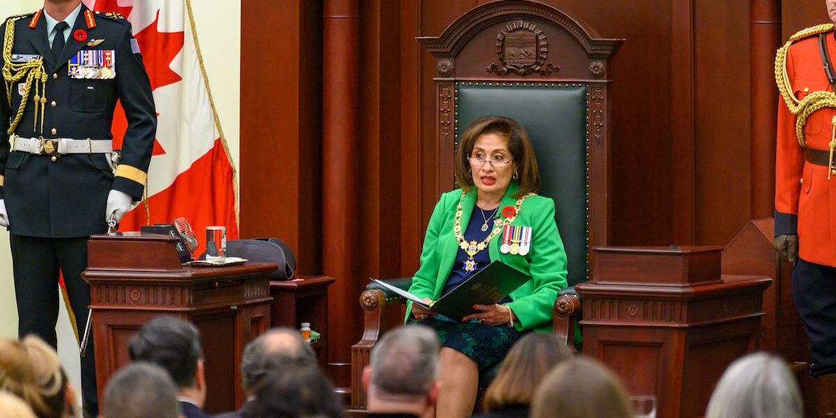 Lieutenant Governor Salma Lakhani reads the Speech from the Throne in the Alberta Legislature on Monday, October 30.