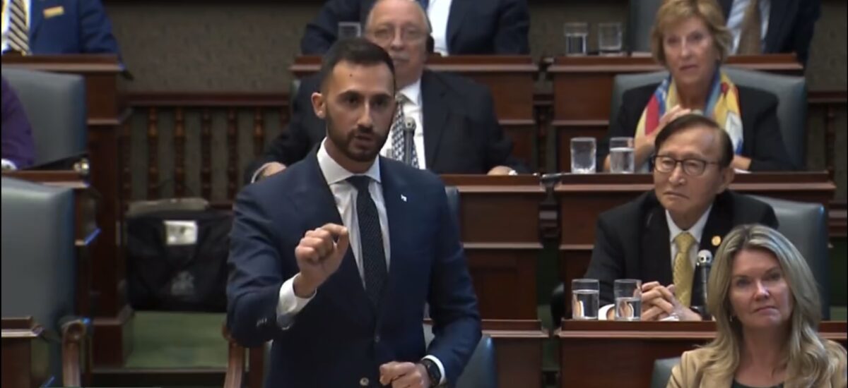 Education Minister Stephen Lecce speaking in the Ontario Legislature on September 28.