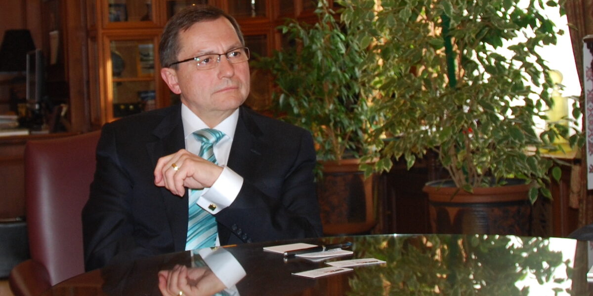 Progressive Conservative premier Ed Stelmach, whose government created Alberta Health Services, in his office at the Alberta Legislature Building in 2010