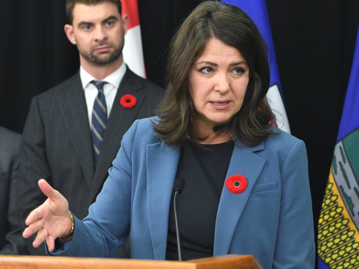 Alberta Premier Danielle Smith at a press conference on Wednesday, November 8 announcing her health care plan.