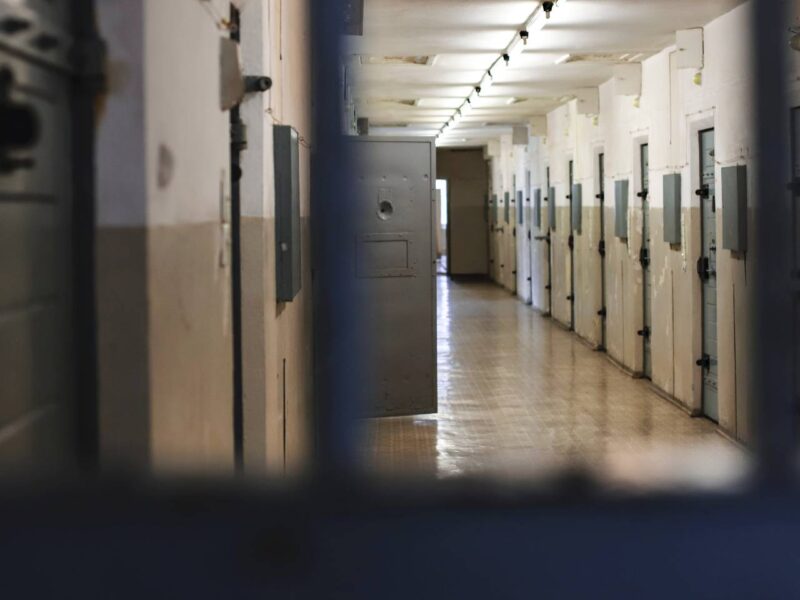 A view through prison bars.