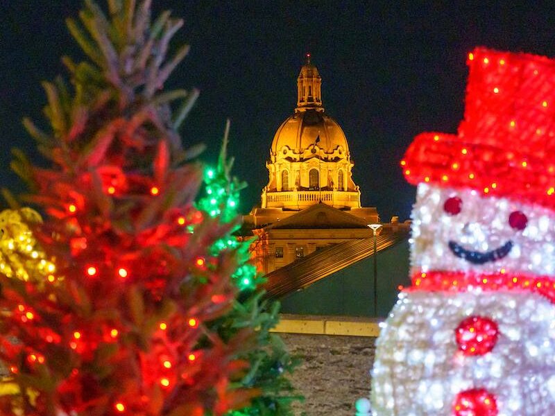 Alberta's Legislative Assembly decorated for Christmas.