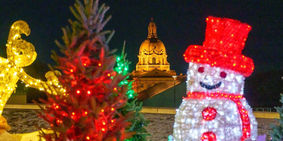 Alberta's Legislative Assembly decorated for Christmas.