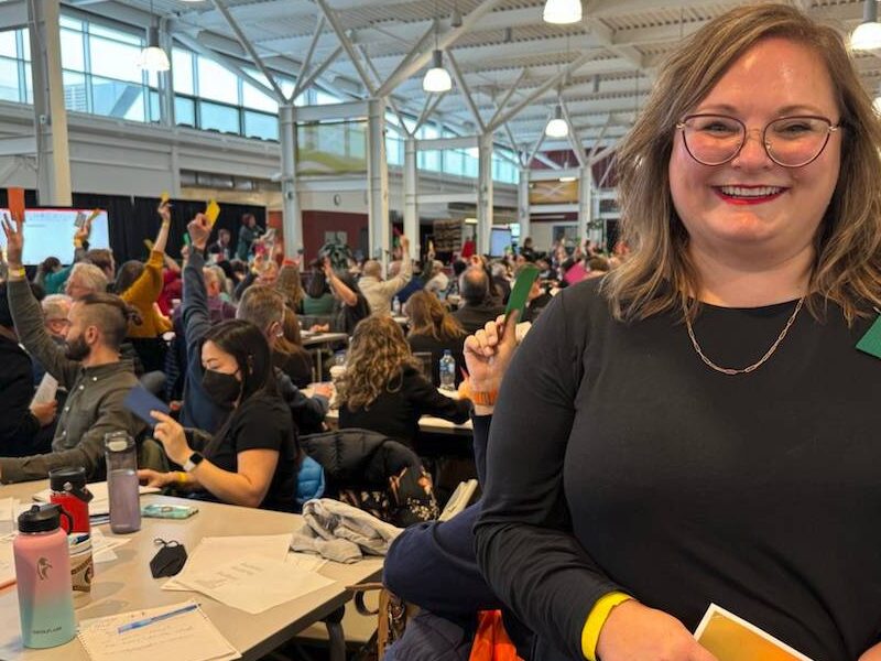 NDP leadership candidate Sarah Hoffman at the party’s meeting in Red Deer Saturday.