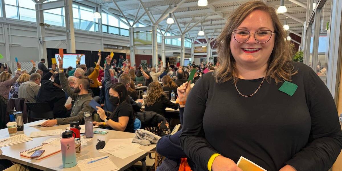 NDP leadership candidate Sarah Hoffman at the party’s meeting in Red Deer Saturday.