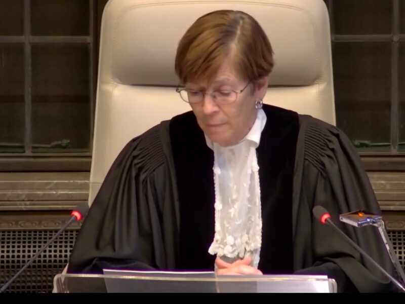 International Court of Justice Judge Joan Donoghue reads the courts decision on January 26, 2024, on the Genocide Convention case brought against Israel.