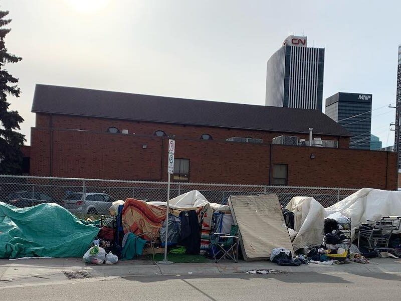 Unhoused encampments in Edmonton.