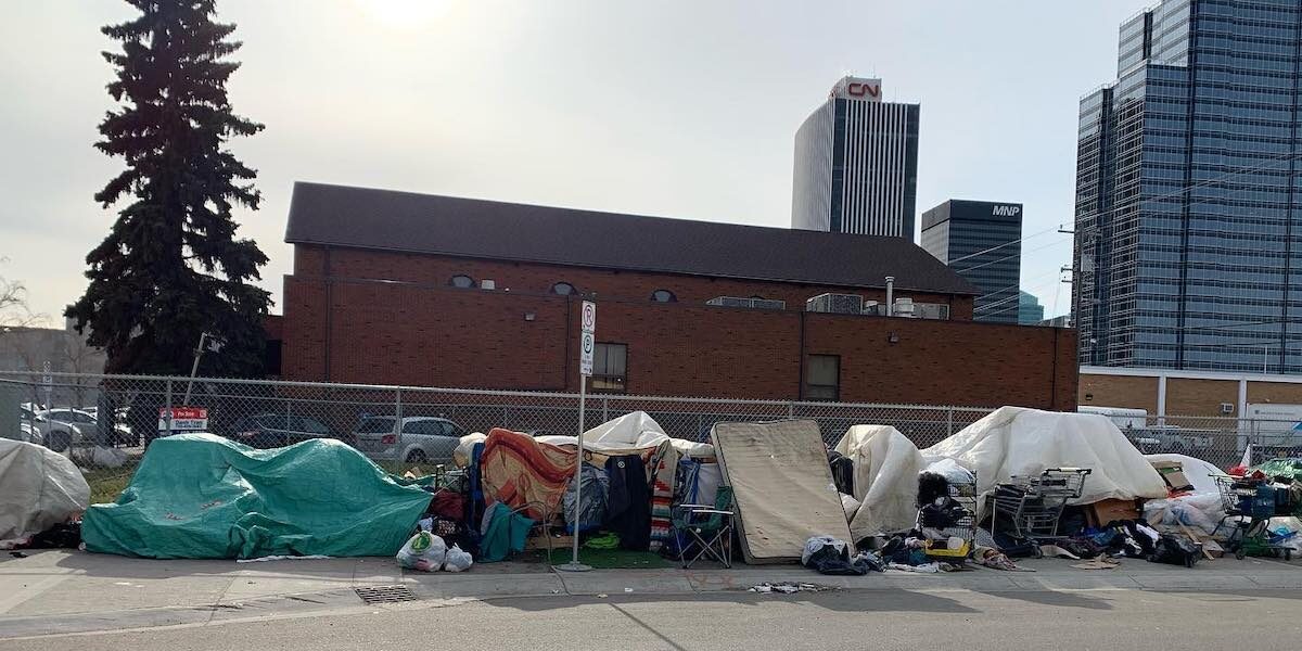 Unhoused encampments in Edmonton.