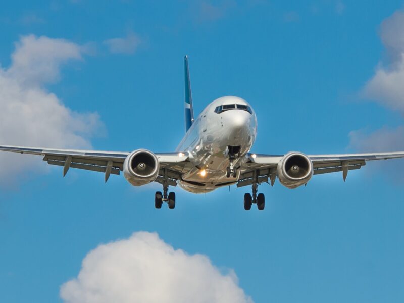 A Boeing 737 aircraft in mid-flight.