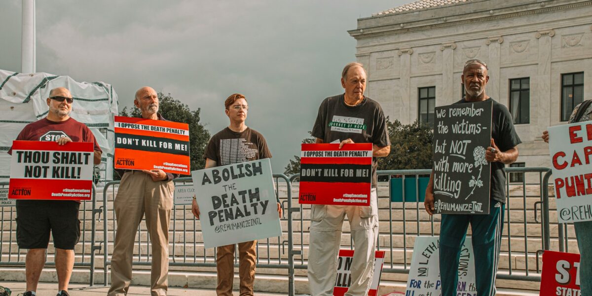 Activists protest against the death penalty.