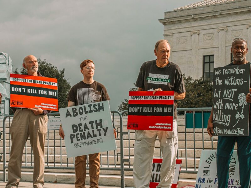 Activists protest against the death penalty.