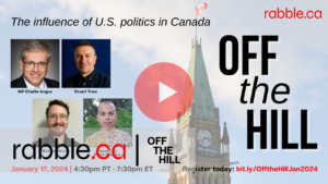 A promotional poster for Off the Hill: The influence of U.S. politics in Canada