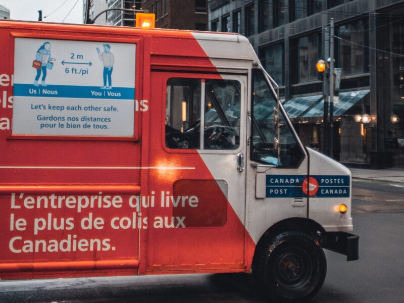 An image of a Canada Post truck. The Canada Post Corporation wants to bargain for the ability to discipline workers using surveillance technology installed in trucks.