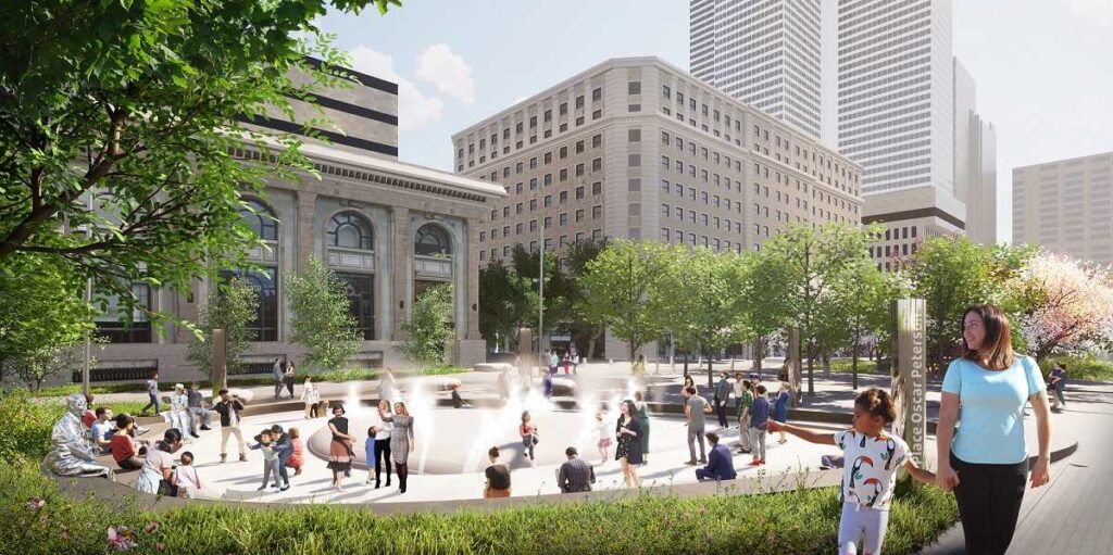 An artists rendition of what the new Oscar Peterson Square could look like.