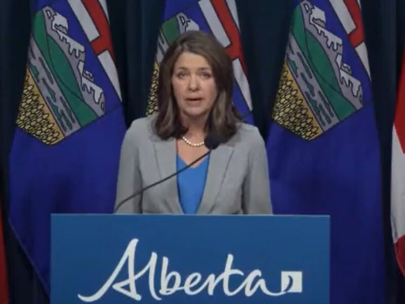 Alberta Premier Danielle Smith at a press conference on Thursday, February 1, 2024.