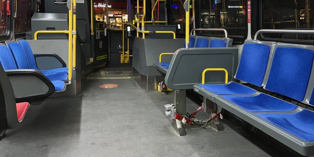 The interior of a Toronto transit bus.