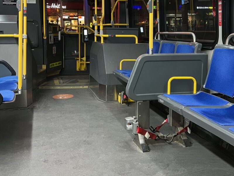 The interior of a Toronto transit bus.