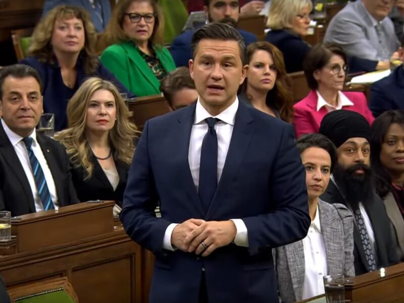 Conservative leader Pierre Poilievre speaking in the House of Commons on February 7.