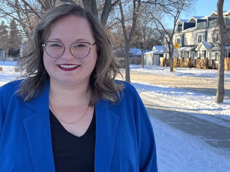 NDP leadership candidate Sarah Hoffman in her Edmonton riding, she officially announced her candidacy.