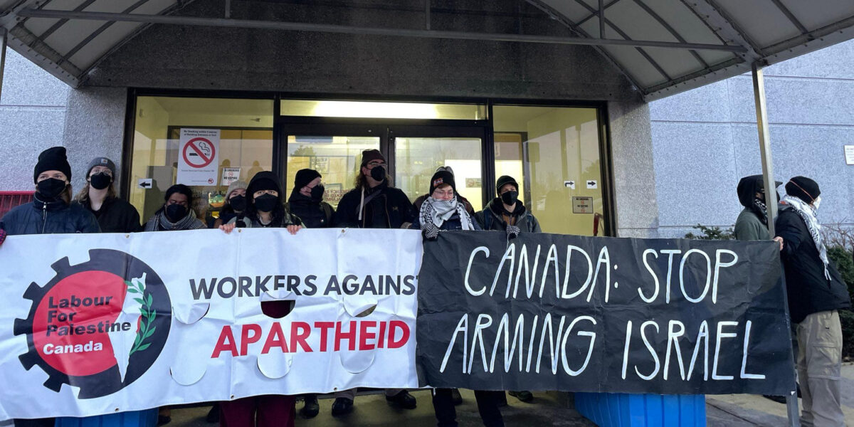 Protesters blockading TTM Technologies in Toronto on Monday, February 26.