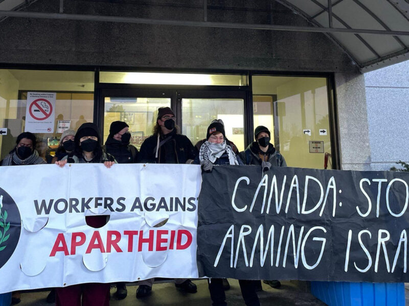 Protesters blockading TTM Technologies in Toronto on Monday, February 26.