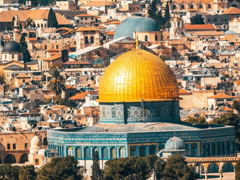 The Temple Mount and Al-Aqsa mosque in the old city of Jerusalem, a major focal point in the history of the Israeli–Palestinian conflict