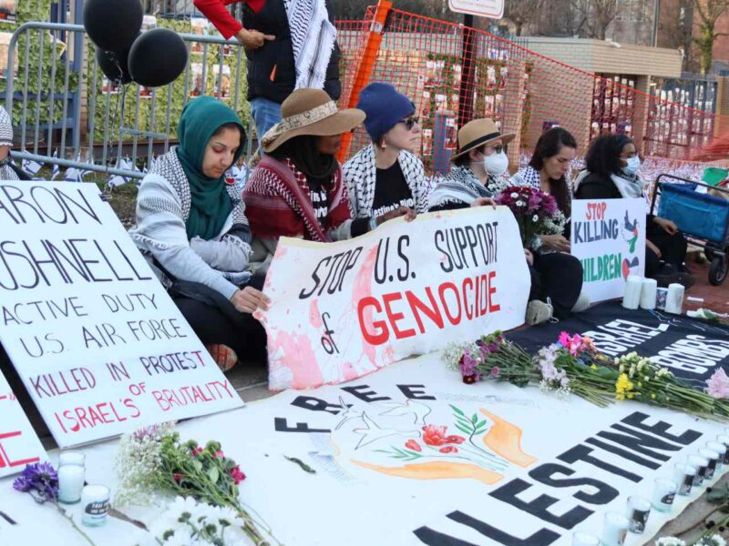 A vigil remembering Aaron Bushnell, who self-immolated in protest of the war against the Palestinian people.