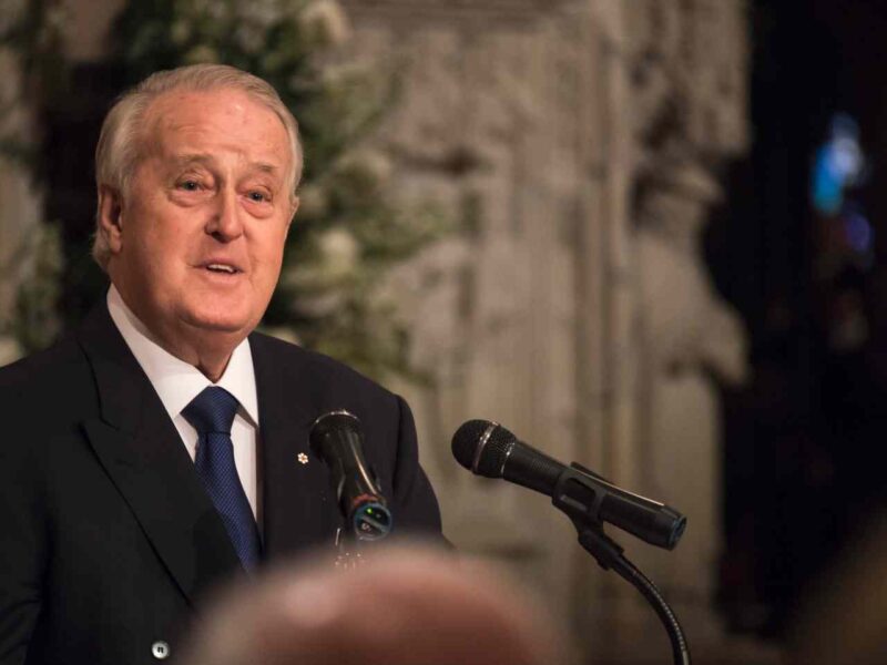 Brian Mulroney speaking at the funeral of former US President George HW Bush in 2018.